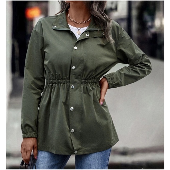 Cozy Army Green Button up Oversized Jacket Shacket - Picture 5 of 6